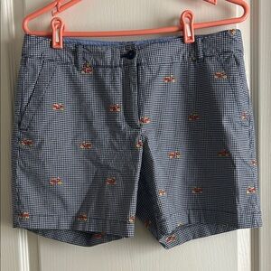 Talbots Navy Gingham Embroidered Car Bermuda Shorts